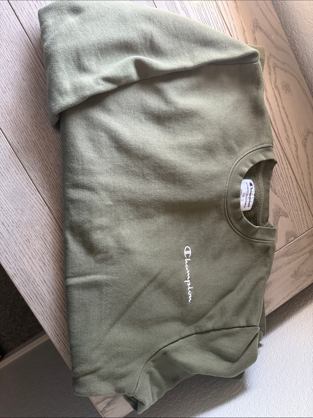 Champion Olive Green Crewneck Sweatshirt with White Script Logo